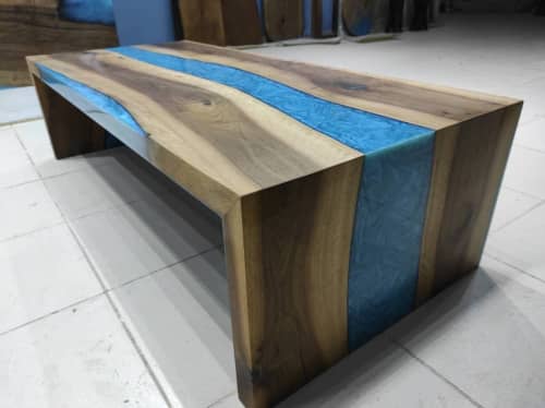 60" x 26" Waterfall Epoxy Resin Coffee Table | Dining River | Dining Table in Tables by LuxuryEpoxyFurniture. Item made of wood with synthetic