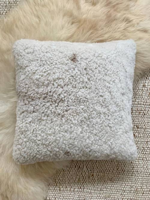 18”’x 18” Ivory and Beige Shearling Pillow | Cushion in Pillows by East Perry. Item composed of linen & fiber
