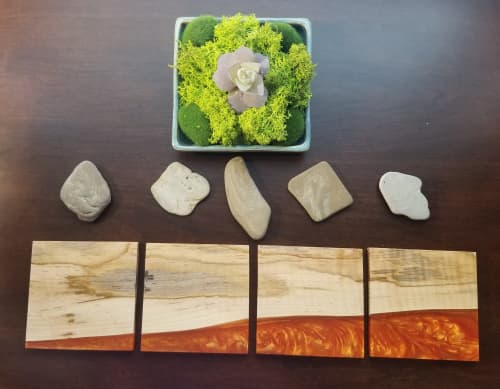Set of 4 Highly Figured Live Edge Ambrosia Maple Coasters | Tableware by Carlberg Design. Item composed of maple wood in minimalism style