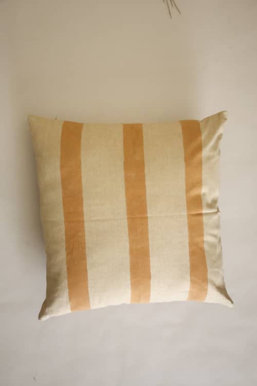 Oh! Stripes (Ochre) Block Print Pillow | Pillows by Ninéh