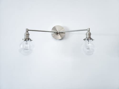 2-Light Vanity Mirror Sconce - Brushed Brass Modern | Sconces by Retro Steam Works. Item made of brass with glass