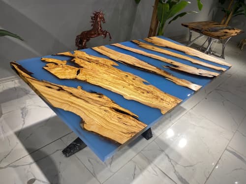 Blue Epoxy Table - Resin Dining Table - Blue Resin Table | Tables by Tinella Wood. Item made of wood & synthetic compatible with contemporary and country & farmhouse style