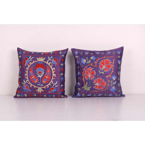 Suzani Pillow Cases Fashioned from a Vintage Suzani, Pair Pu | Cushion in Pillows by Vintage Pillows Store