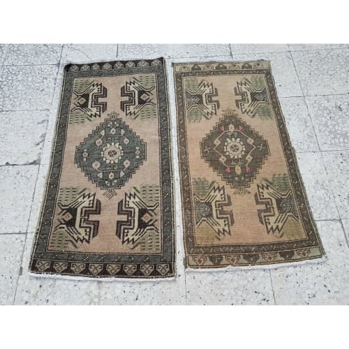 Vintage Handmade Turkish Oushak Rugs, Set Of 2, Pair | Runner Rug in Rugs by Vintage Pillows Store. Item composed of cotton
