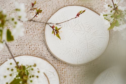Classic white Leaf plates | Dinnerware by Laima Ceramics. Item made of stoneware