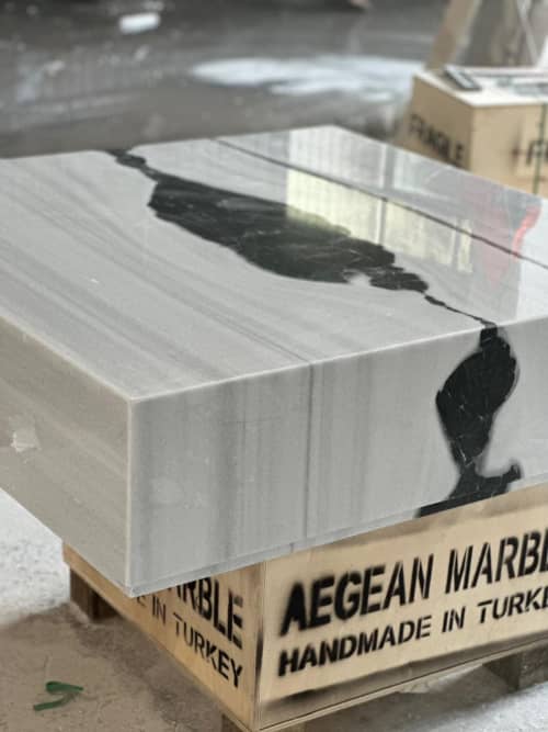 Panda Marble Coffee Table, Modern Side Table (48” X 48” X 18” | Tables by AEGEAN MARBLE ARTISAN ATELIER