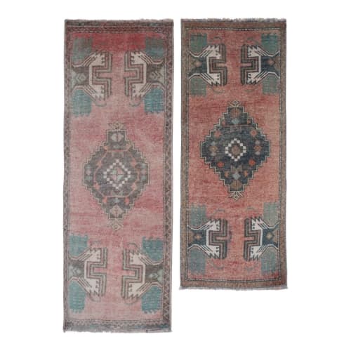 Pair of Vintage Turkish Oushak Yastik Scatter Rug | Area Rug in Rugs by Vintage Pillows Store. Item composed of cotton & fiber