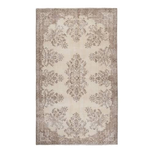 Vintage Handmade Medallion Floral Area Rug Oushak Beige | Rugs by Vintage Pillows Store. Item composed of cotton