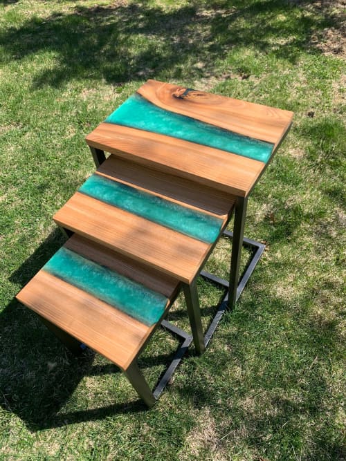 Premium Hardwood River Nesting Tables (set of 3) | Coffee Table in Tables by Good Wood Brothers. Item made of walnut with metal
