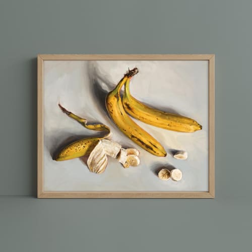 Spotted Banana Still Life Art Print, Kitchen Fruit Wall Art, Giclée Paper Painting | Prints by The Ugly Cat Studio