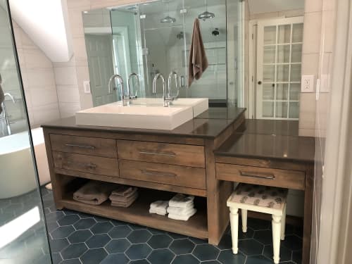 Model #1040 - Custom Single Sink Vanity With Make Up Area | Countertop in Furniture by Limitless Woodworking. Item made of maple wood compatible with mid century modern and contemporary style