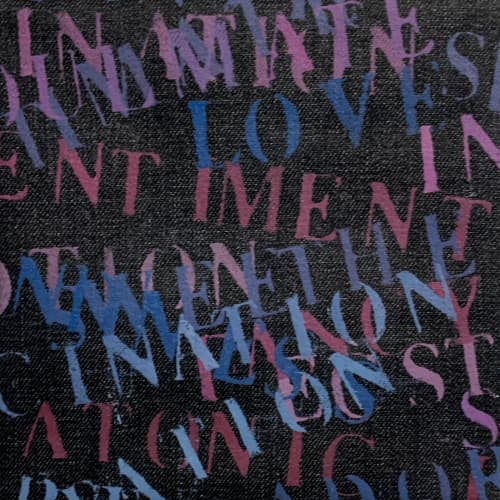 Love Denim 6" x 6" | Mixed Media in Paintings by Emeline Tate. Item composed of fabric and synthetic