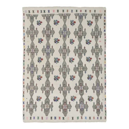 Vintage Oriental Floral Embroidery Jajim Kilim Rug | Area Rug in Rugs by Vintage Pillows Store. Item composed of wool & fiber