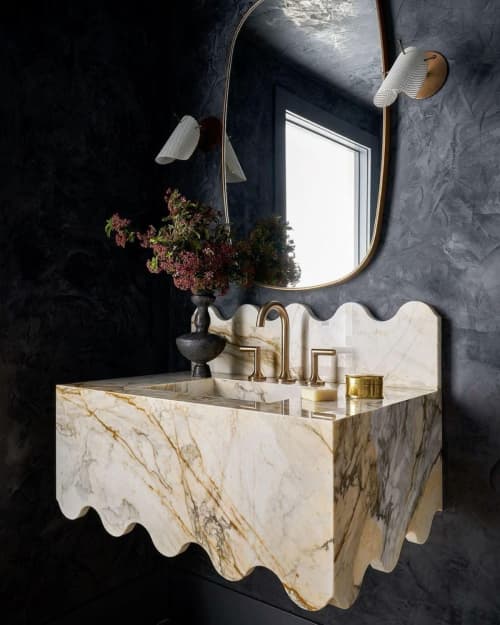 Wave design calacatta gold marble sink : A Unique Work of Art for Your Bathroom | Water Fixtures by AYMARBLEDESIGN LLC
