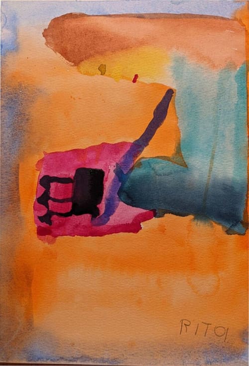 Rita Painting a Birthday Cake - Original Watercolor | Watercolor Painting in Paintings by Rita Winkler - My Art, My Shop -by Rita ... Where Every Stroke Speaks of Joy and Inclusion. Item made of paper compatible with contemporary and modern style