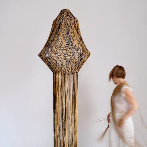 Medina Three Macrame Lamp - Honey / Mustard / Black Mix | Pendants by Hamimi