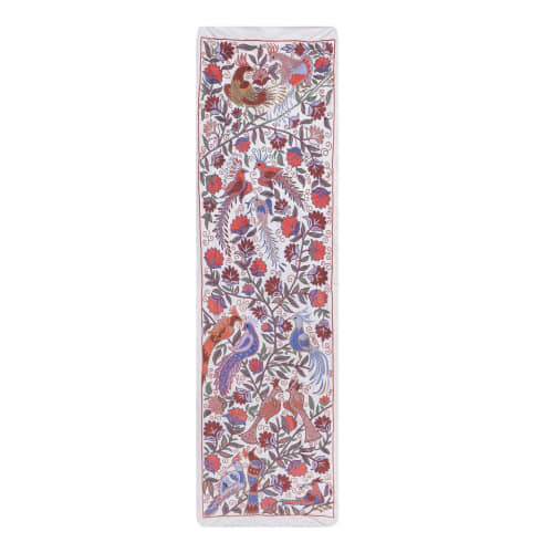 Suzani Tapestry With Bird Design, Animal Pictorial Silk on S | Tablecloth in Linens & Bedding by Vintage Pillows Store