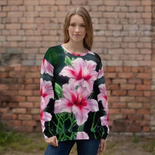 Unisex Sweatshirt - Desire - Pink Lily Floral Realism | Work by Eman's Gallery