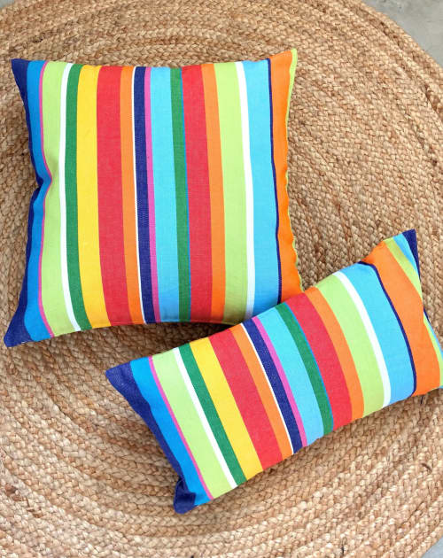 Colorful Rainbow Striped Throw Pillow | RAINBOW | Cushion in Pillows by Limbo Imports Hammocks. Item composed of cotton
