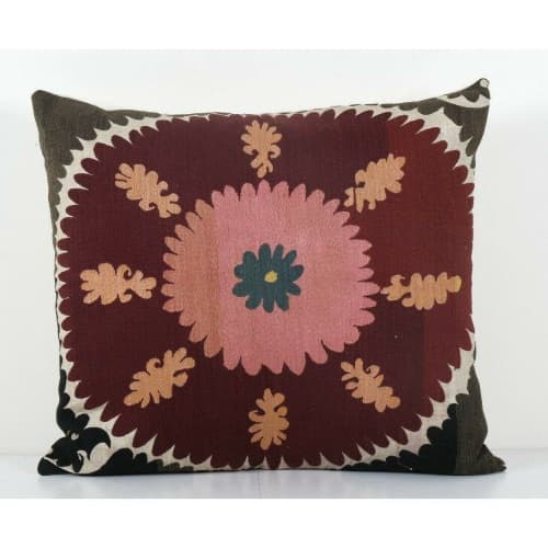 Suzani Square Cushion Cover, Tribal House Decor- Embroidery | Sham in Linens & Bedding by Vintage Pillows Store. Item composed of cotton