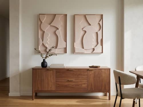 Diptych Wall Art Set (2 pieces) - Textured Plaster Sculptures - Pink Peach - Girls Room Decor | Wall Sculpture in Wall Hangings by Vaiva Art Atelier