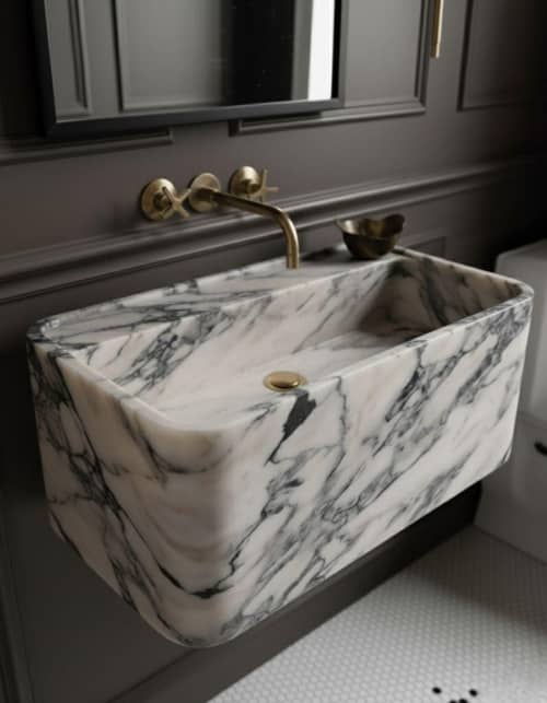 Calacatta viola wall mounted marble sink | Water Fixtures by AYMARBLEDESIGN LLC
