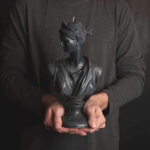 Black Diana XL Greek Goddess Head Candle - Roman Bust Figure | Ornament in Decorative Objects by Agora Home. Item compatible with minimalism and contemporary style