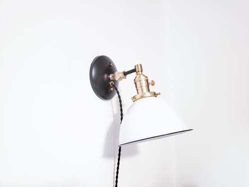 Adjustable Bedside Reading Wall Light - Matte Black & White | Sconces by Retro Steam Works. Item made of fabric & metal compatible with mid century modern style