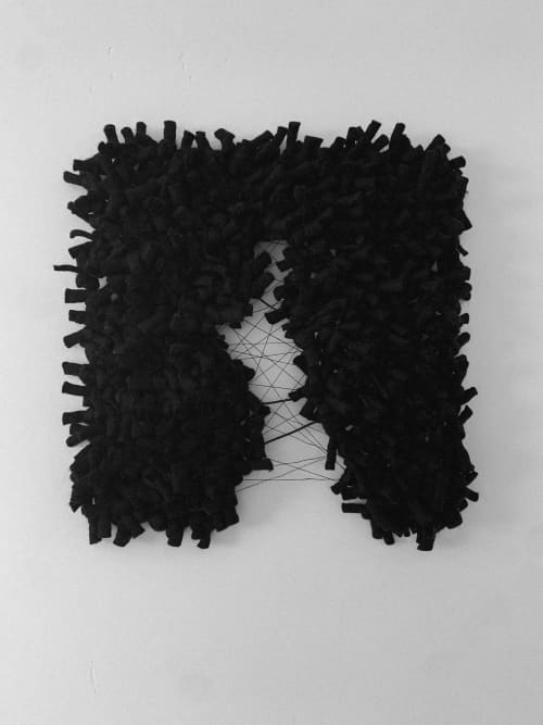 black wall sculpture black wall hanging 3D wall art modern | Wall Hangings by Rebecca Whitaker Art. Item composed of linen & aluminum compatible with boho and contemporary style