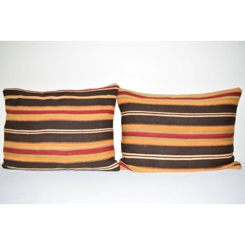 Turkish Lumbar Kilim Pillow - a Pair 18" X 24", Vintage | Cushion in Pillows by Vintage Pillows Store. Item composed of cotton
