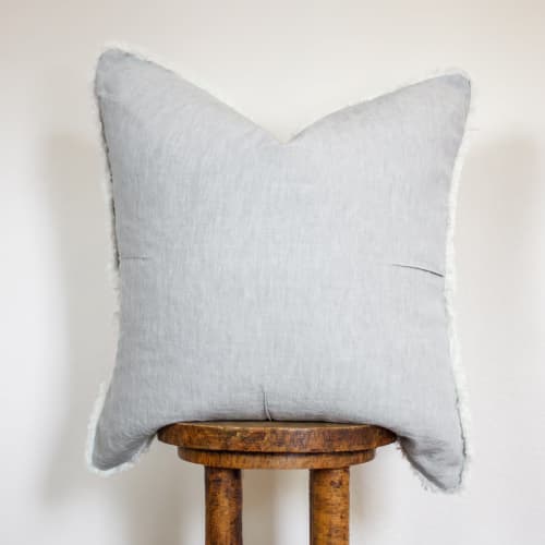 Silver Grey Cotton Pillow With 5" Pinch Pleat & Live Edge Flange 22x22 | Pillows by Vantage Design