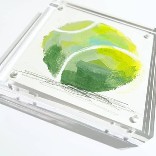 Original Tennis Ball Painting Acrylic Block | Mixed Media in Paintings by carrie song
