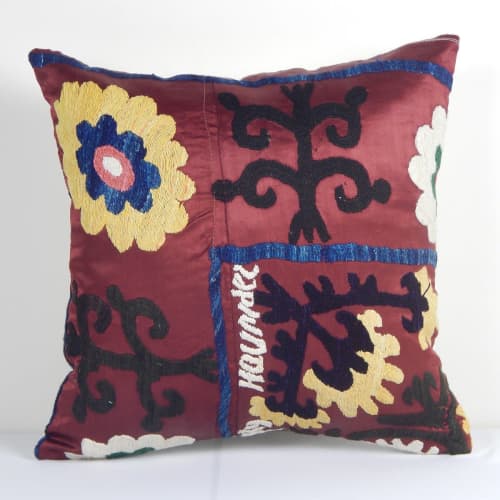 Uzbek hand embroidery Suzani pillow cover, Square Red Cushio | Cushion in Pillows by Vintage Pillows Store