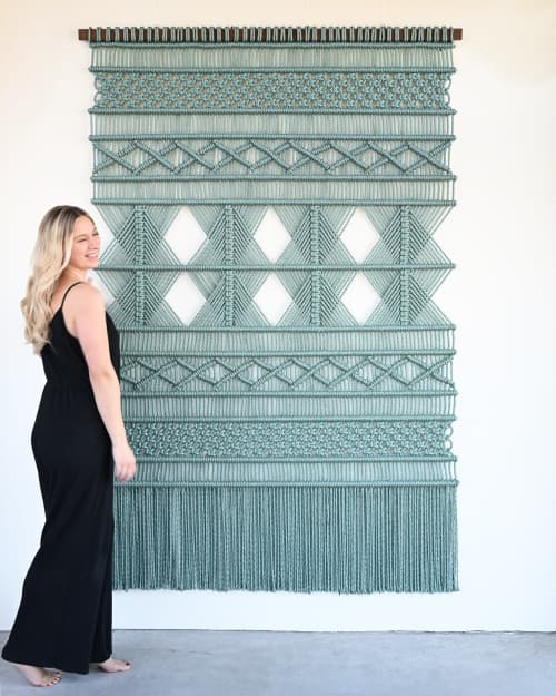 Turquoise Blue Textile Artwork - PALLAVI | Wall Hangings by Rianne Aarts / Teddy and Wool Studio