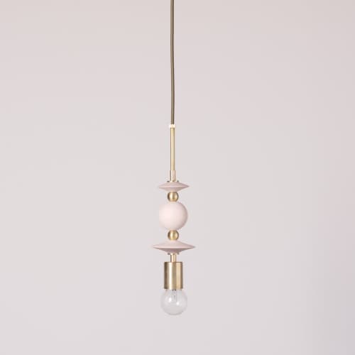 Beaded Pendant Lamp (Saucers) | Pendants by Pigeon Toe Ceramics. Item made of steel with ceramic