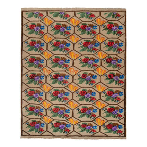 Handwoven Floral Pattern Needlepoint Kids Kilim Rug | Small Rug in Rugs by Vintage Pillows Store. Item made of fabric