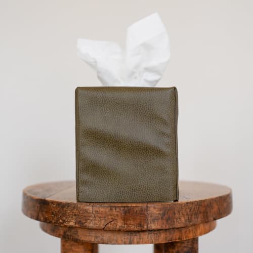 Olive Green Faux Leather Single Tissue Box Cover | Toiletry in Storage by Vantage Design