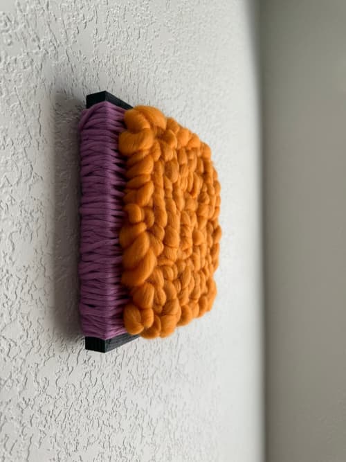 Woven Tile- Fluff-Pink and Orange | Wall Sculpture in Wall Hangings by Mpwovenn Fiber Art by Mindy Pantuso