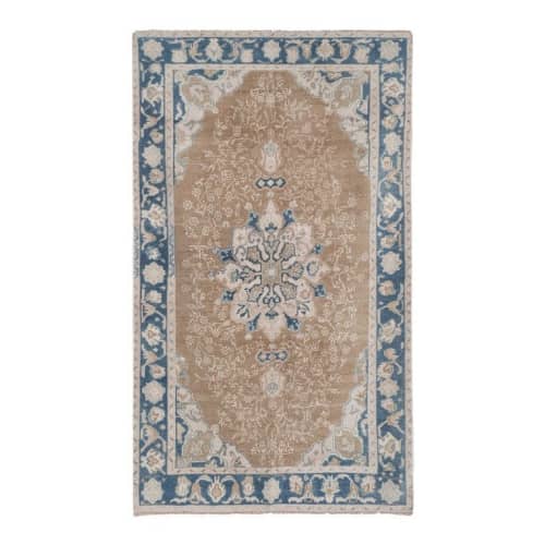 Vintage Tan Wool Anatolian Karapinar Rug 4'9" X 7'11" | Area Rug in Rugs by Vintage Pillows Store