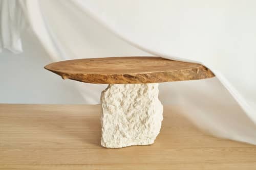 Brutalist natural style OVAL coffee table | Tables by VANDENHEEDE FURNITURE-ART-DESIGN. Item composed of wood & stone compatible with boho and contemporary style