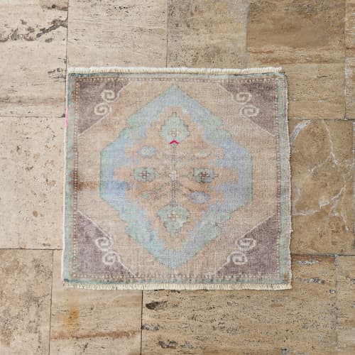 Square Faded Turkish Rug 2'4'' X 2'6'' | Area Rug in Rugs by Vintage Pillows Store