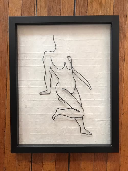 Vail 2, 2022 framed wall art wire sculpture | Sculptures by Wired Sculpture Studios. Item made of brass