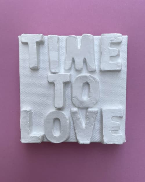 Time To Love 4" x 4" | Mixed Media in Paintings by Emeline Tate. Item composed of canvas and synthetic