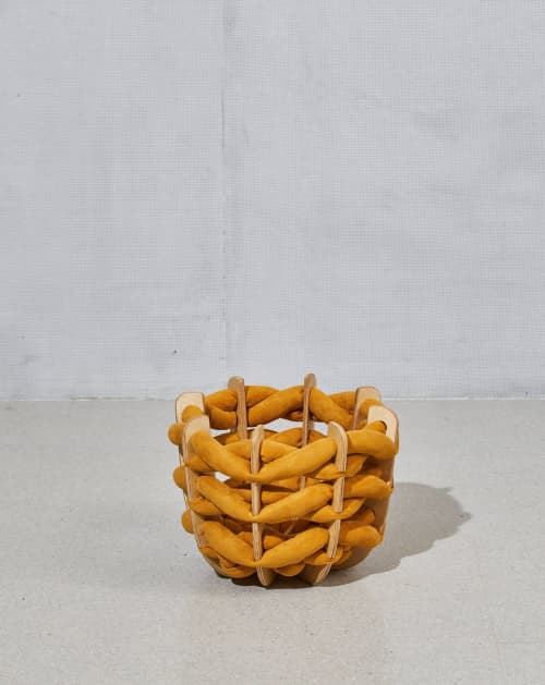 (S) Hull Basket in Desert Yellow Vegan Suede | Storage Basket in Storage by Knots Studio. Item composed of fabric