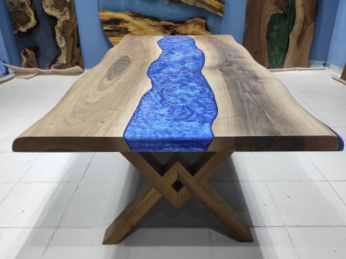 Dark Walnut Living Edge Epoxy Dining Table, Kitchen table | Tables by LuxuryEpoxyFurniture. Item composed of wood & synthetic