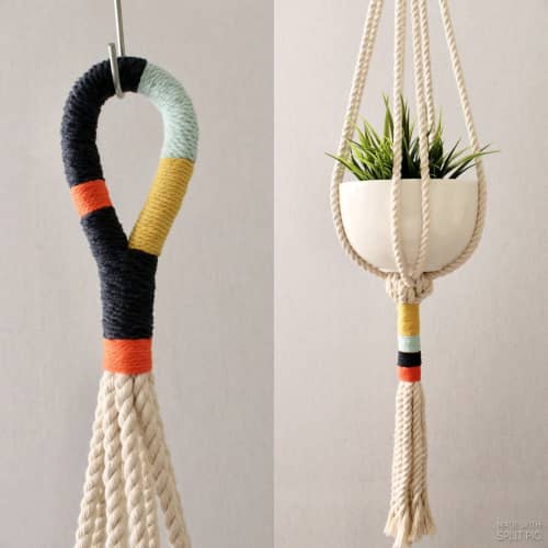 Modern Color Block Macrame Plant Hanger – 42” Handmade Boho Hanging Planter | Plants & Landscape by Freefille