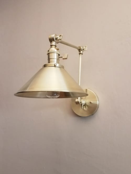 Swing Arm Adjustable Wall Light - Brushed Brass Gold | Sconces by Retro Steam Works. Item made of metal compatible with industrial style