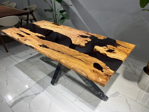Custom Olive Table - Dining Table - Epoxy Resin River Table | Tables by Tinella Collection. Item composed of wood and metal in contemporary or art deco style