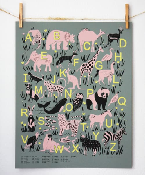 ABC Animal Alphabet Poster | Prints by Leah Duncan. Item made of paper works with mid century modern & contemporary style
