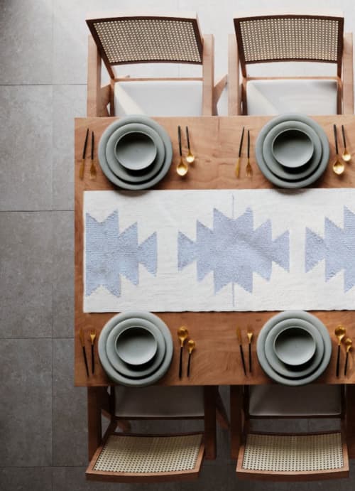 Grey Cleo Table Runner | Natural Wool | Linens & Bedding by Mumo Toronto. Item composed of wool & fiber compatible with boho and country & farmhouse style